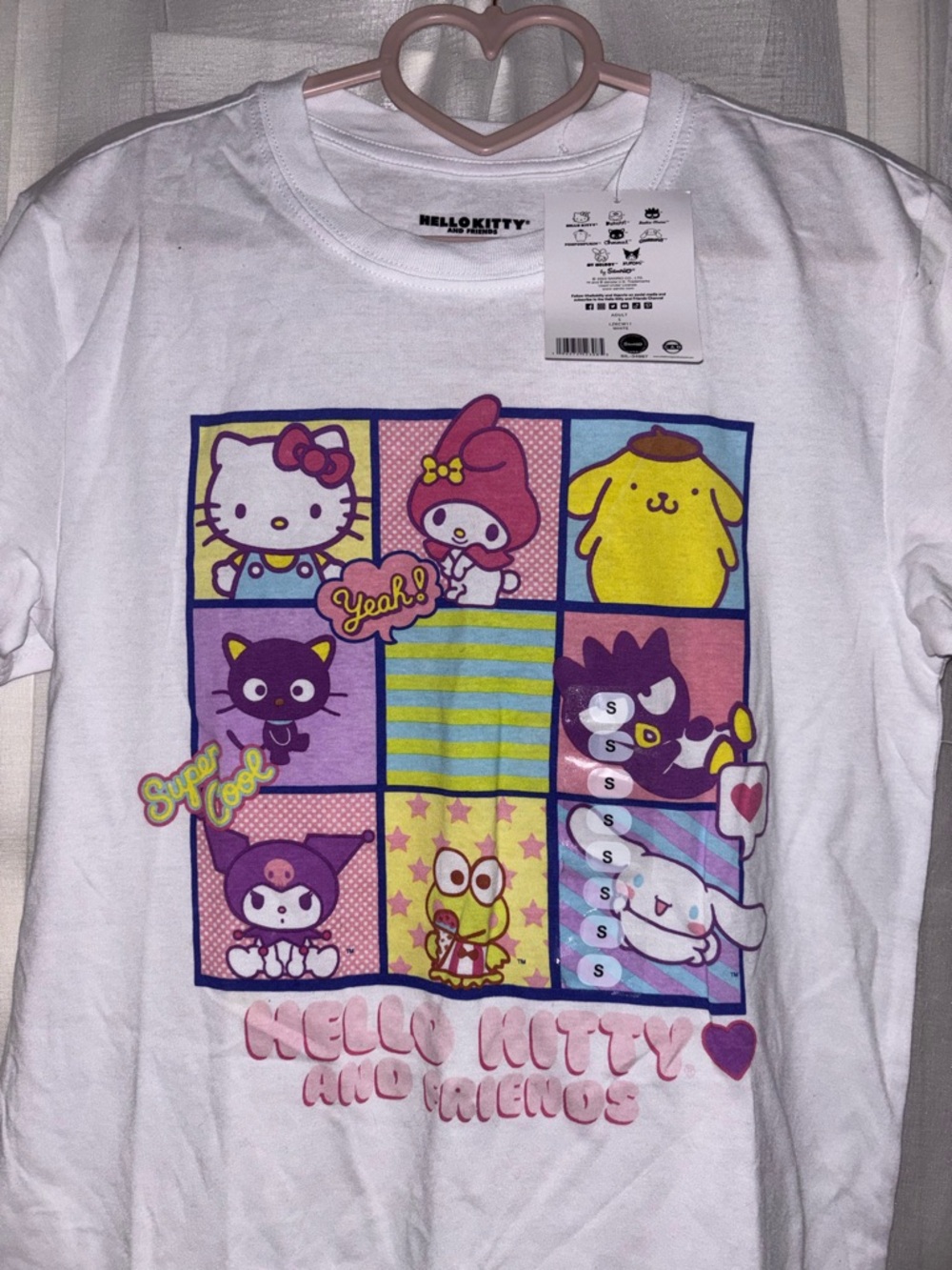 Sanrio White Graphic Tee with Pink, Yellow, Purple & Blue Accents